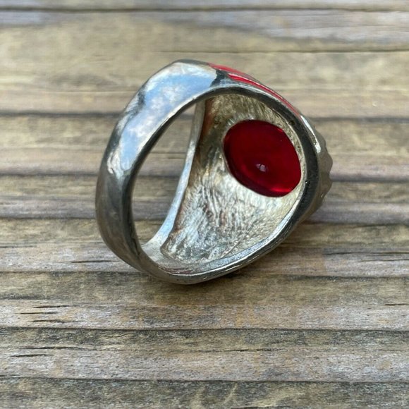 Men Rings Fashion Jewelry Faux Red Stone Silver Tone Unisex Rings Size 10.5 - Picture 8 of 12